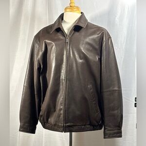 Jos. A. Bank Executive Dark Brown soft Leather Jacket men XL Bomber zip